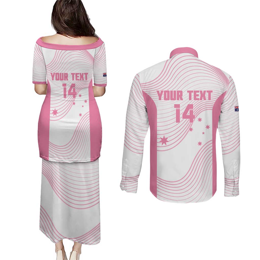 Custom Bowls Australia Breast Cancer Couples Matching Puletasi and Long Sleeve Button Shirt Pink Ribbon Curve Sporty - Aussie Hoodie