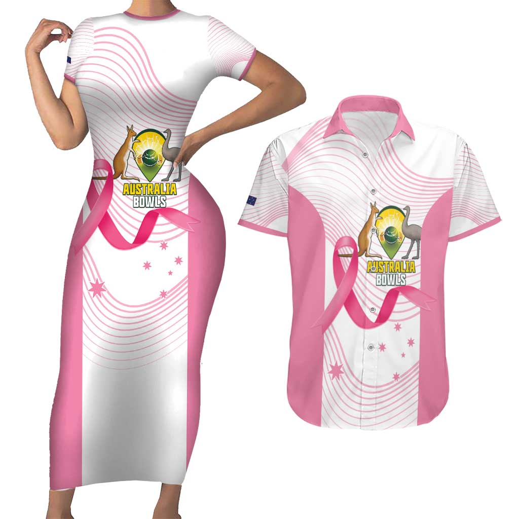Custom Bowls Australia Breast Cancer Couples Matching Short Sleeve Bodycon Dress and Hawaiian Shirt Pink Ribbon Curve Sporty - Aussie Hoodie