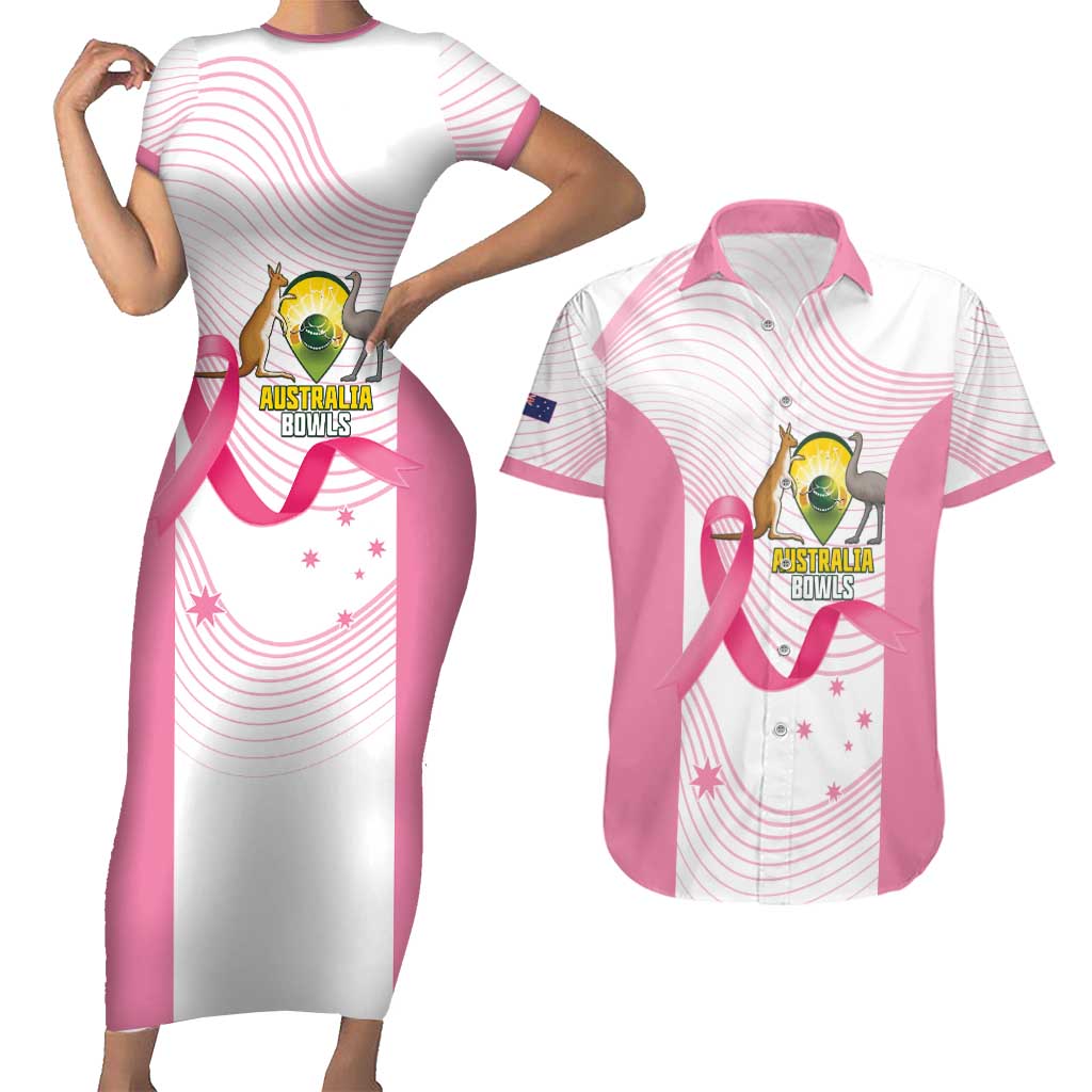 Custom Bowls Australia Breast Cancer Couples Matching Short Sleeve Bodycon Dress and Hawaiian Shirt Pink Ribbon Curve Sporty - Aussie Hoodie