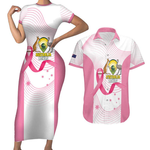 Custom Bowls Australia Breast Cancer Couples Matching Short Sleeve Bodycon Dress and Hawaiian Shirt Pink Ribbon Curve Sporty - Aussie Hoodie