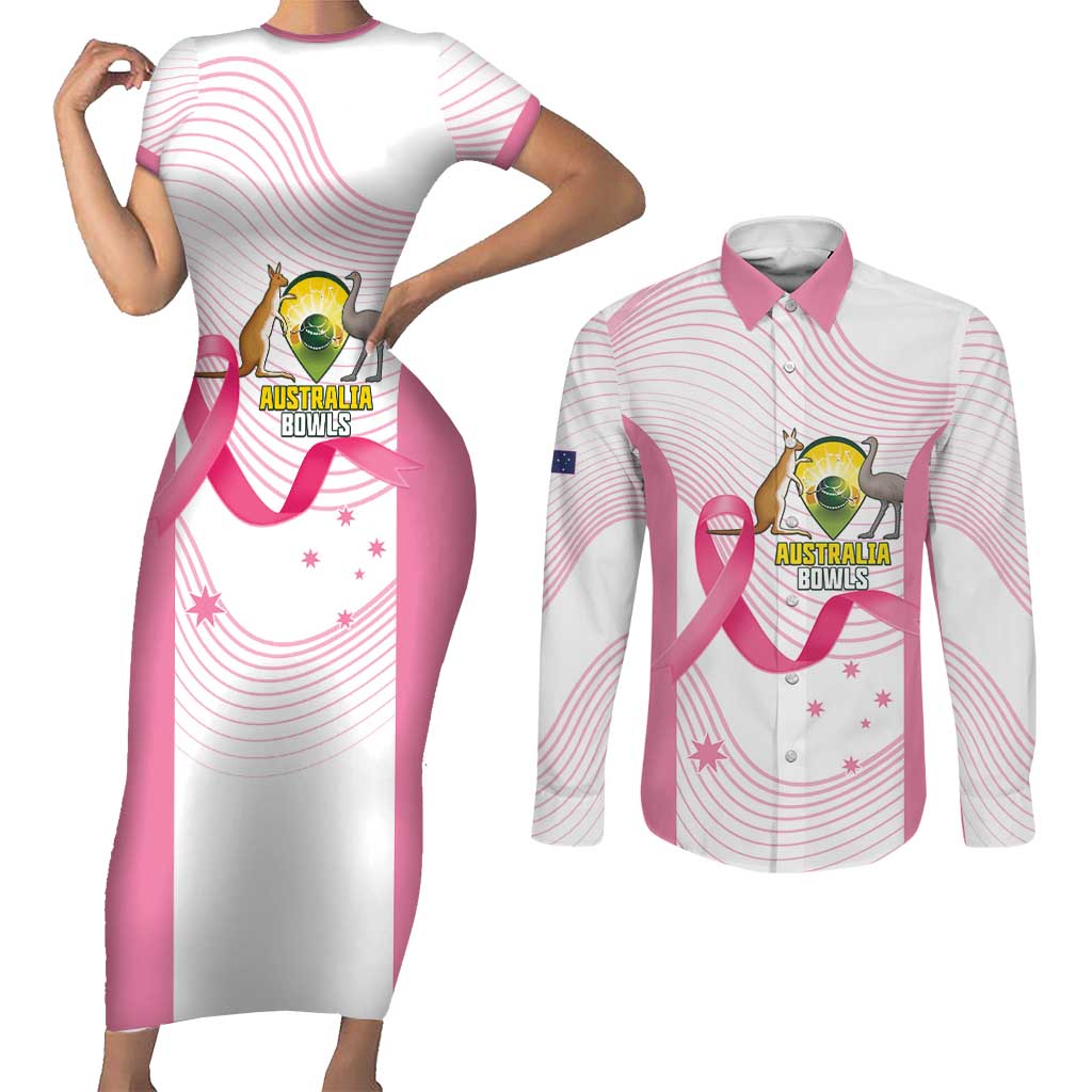 Custom Bowls Australia Breast Cancer Couples Matching Short Sleeve Bodycon Dress and Long Sleeve Button Shirt Pink Ribbon Curve Sporty - Aussie Hoodie