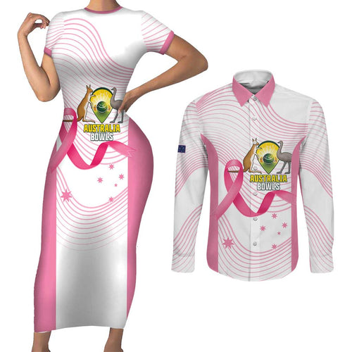 Custom Bowls Australia Breast Cancer Couples Matching Short Sleeve Bodycon Dress and Long Sleeve Button Shirt Pink Ribbon Curve Sporty - Aussie Hoodie