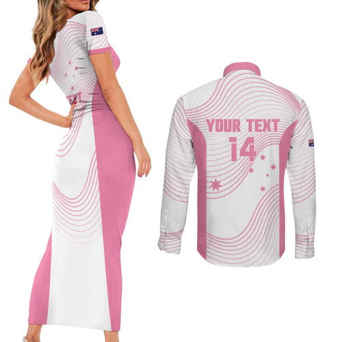 Custom Bowls Australia Breast Cancer Couples Matching Short Sleeve Bodycon Dress and Long Sleeve Button Shirt Pink Ribbon Curve Sporty - Aussie Hoodie