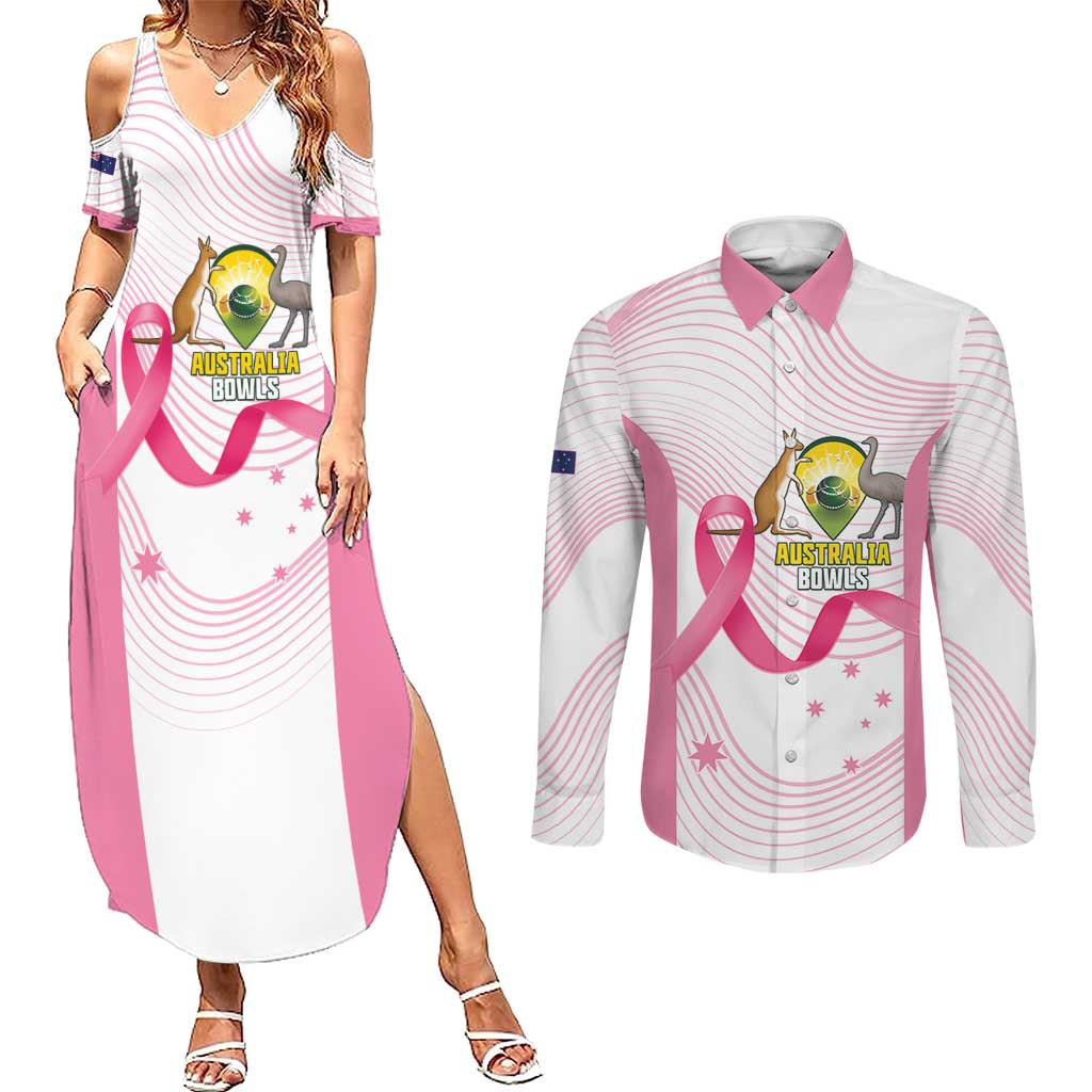 Custom Bowls Australia Breast Cancer Couples Matching Summer Maxi Dress and Long Sleeve Button Shirt Pink Ribbon Curve Sporty - Aussie Hoodie