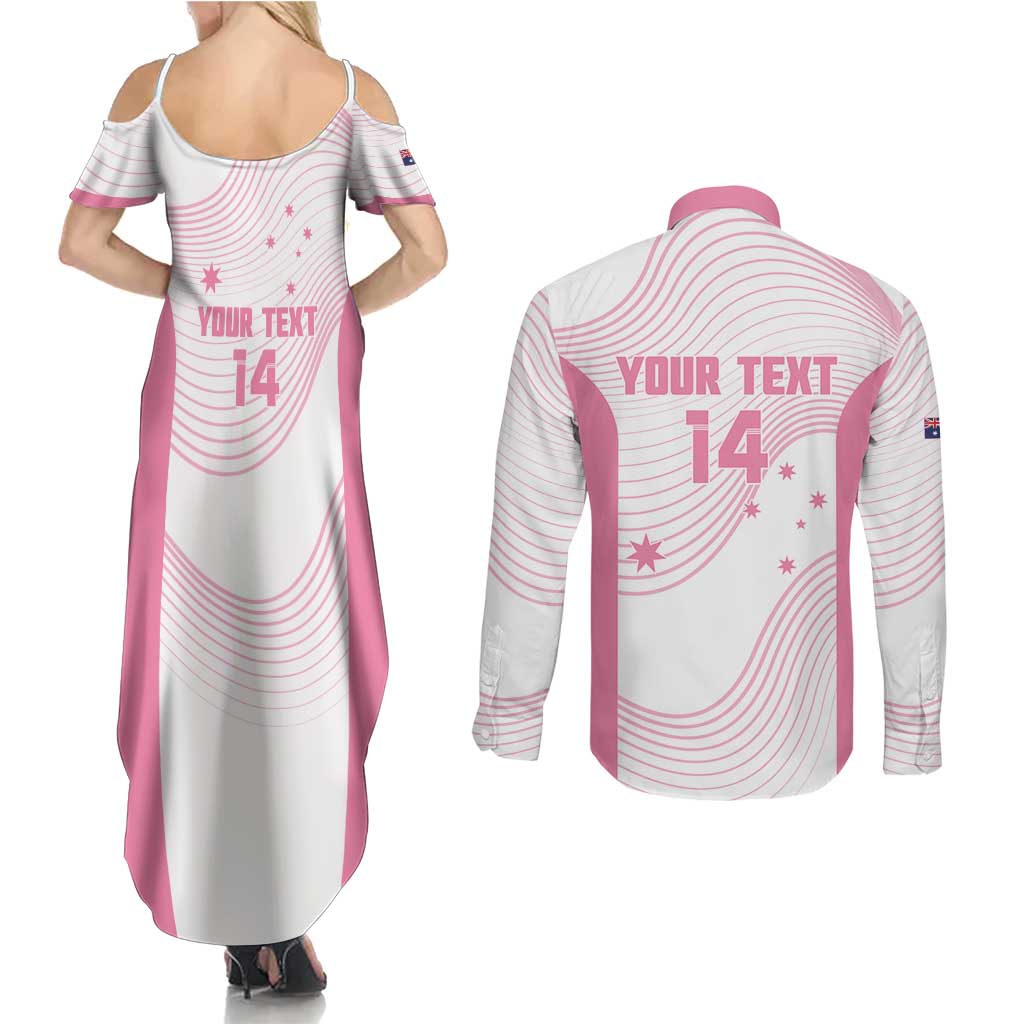 Custom Bowls Australia Breast Cancer Couples Matching Summer Maxi Dress and Long Sleeve Button Shirt Pink Ribbon Curve Sporty - Aussie Hoodie
