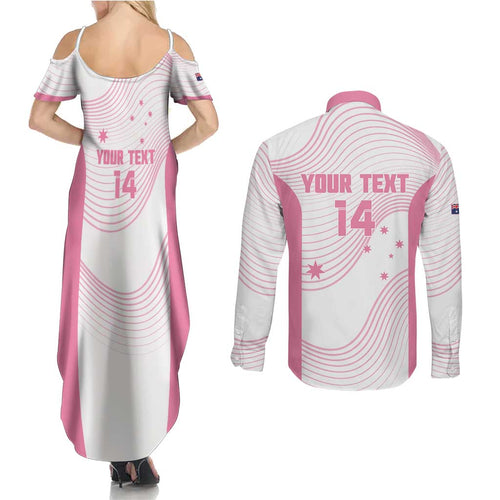 Custom Bowls Australia Breast Cancer Couples Matching Summer Maxi Dress and Long Sleeve Button Shirt Pink Ribbon Curve Sporty - Aussie Hoodie