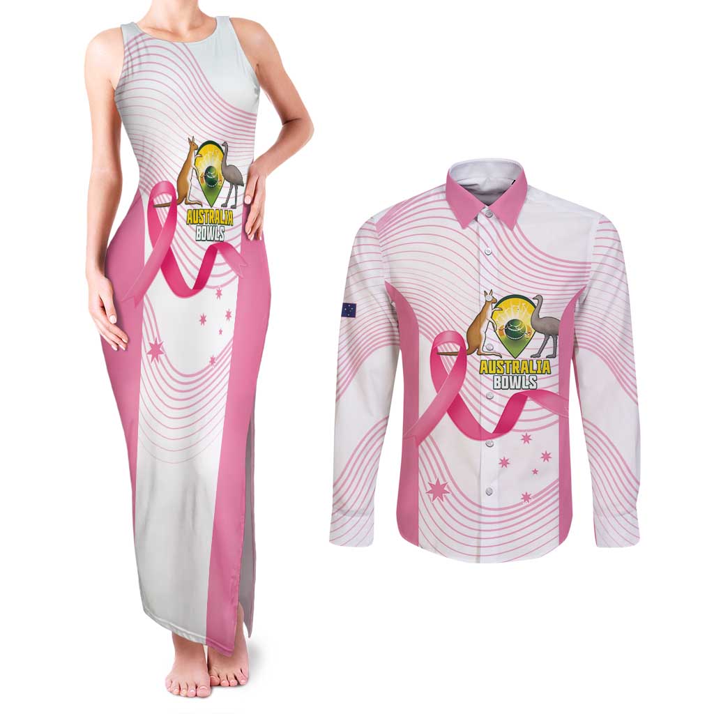 Custom Bowls Australia Breast Cancer Couples Matching Tank Maxi Dress and Long Sleeve Button Shirt Pink Ribbon Curve Sporty - Aussie Hoodie