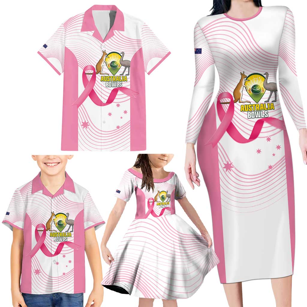 Custom Bowls Australia Breast Cancer Family Matching Long Sleeve Bodycon Dress and Hawaiian Shirt Pink Ribbon Curve Sporty - Aussie Hoodie