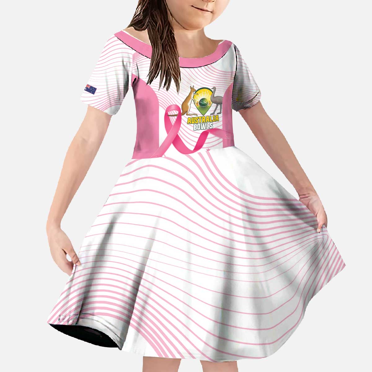 Custom Bowls Australia Breast Cancer Family Matching Off The Shoulder Long Sleeve Dress and Hawaiian Shirt Pink Ribbon Curve Sporty - Aussie Hoodie