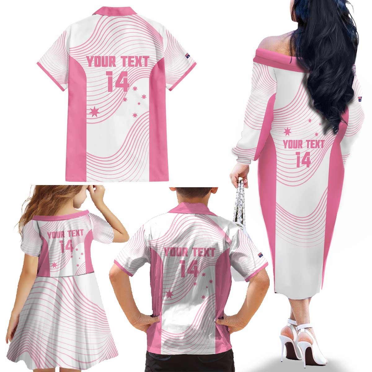 Custom Bowls Australia Breast Cancer Family Matching Off The Shoulder Long Sleeve Dress and Hawaiian Shirt Pink Ribbon Curve Sporty - Aussie Hoodie