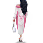 Custom Bowls Australia Breast Cancer Family Matching Off The Shoulder Long Sleeve Dress and Hawaiian Shirt Pink Ribbon Curve Sporty - Aussie Hoodie