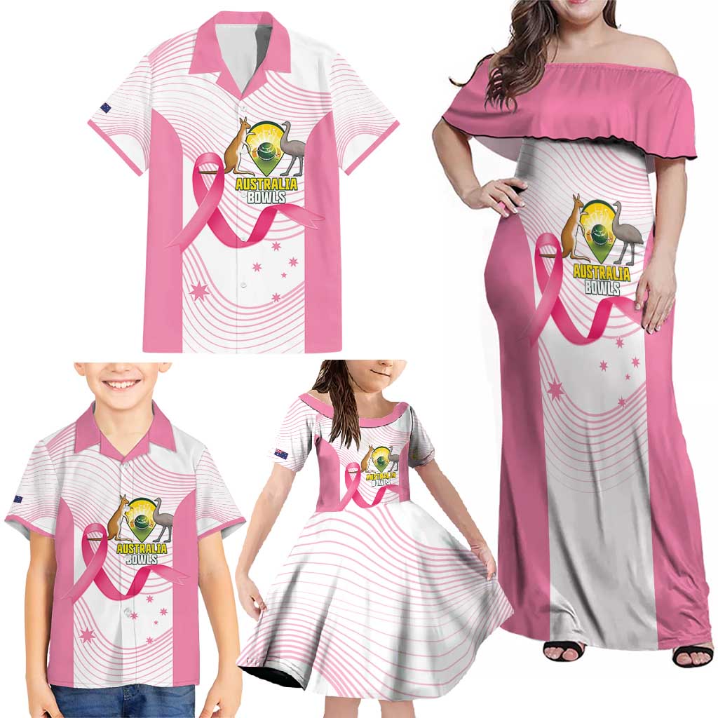 Custom Bowls Australia Breast Cancer Family Matching Off Shoulder Maxi Dress and Hawaiian Shirt Pink Ribbon Curve Sporty - Aussie Hoodie