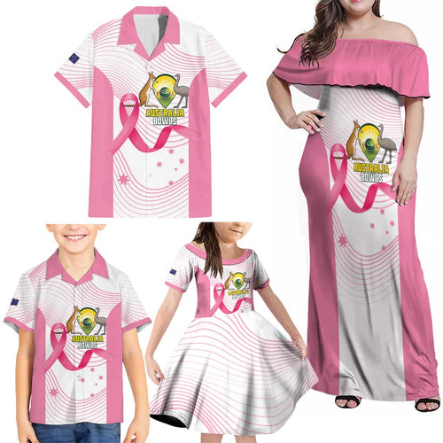 Custom Bowls Australia Breast Cancer Family Matching Off Shoulder Maxi Dress and Hawaiian Shirt Pink Ribbon Curve Sporty - Aussie Hoodie