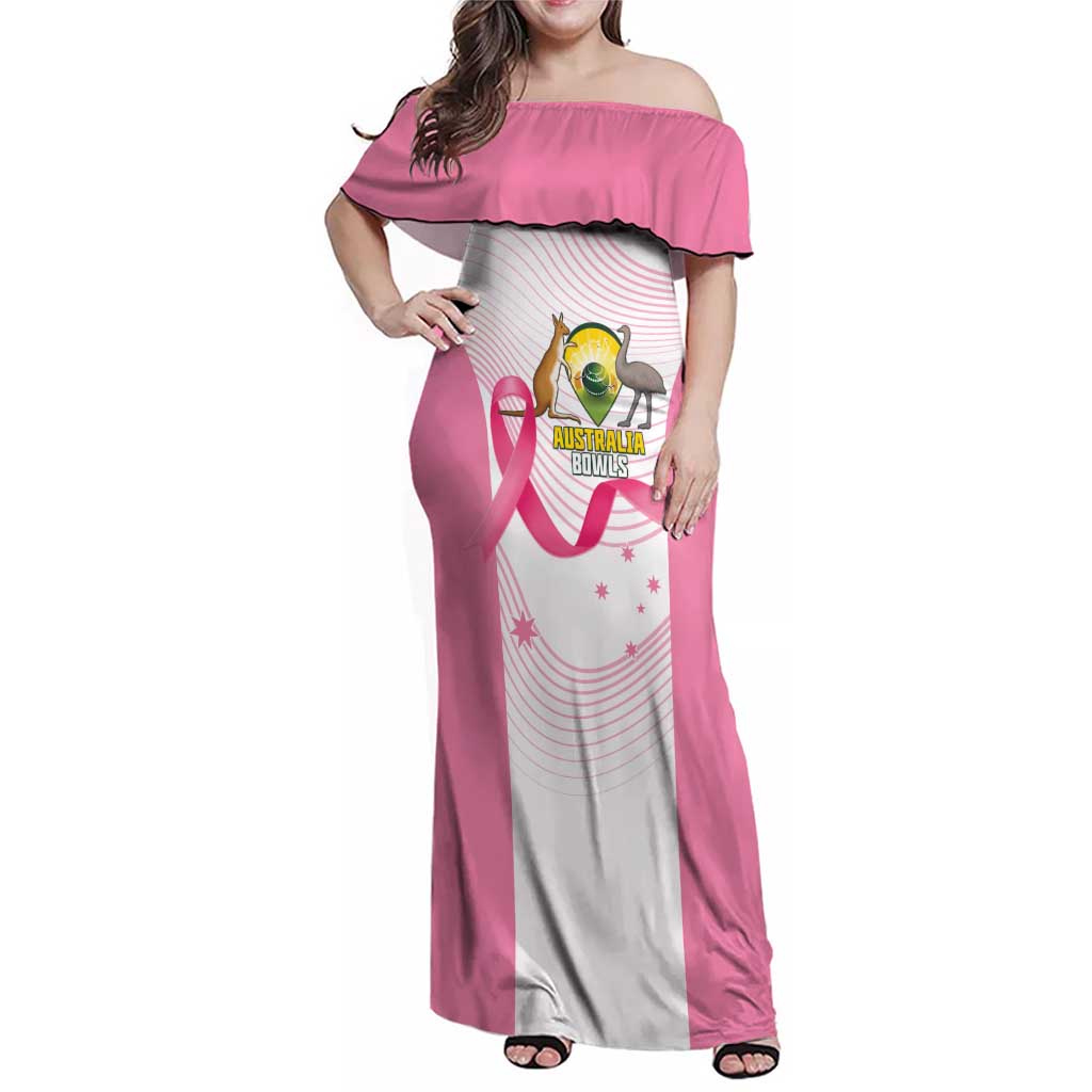Custom Bowls Australia Breast Cancer Family Matching Off Shoulder Maxi Dress and Hawaiian Shirt Pink Ribbon Curve Sporty - Aussie Hoodie