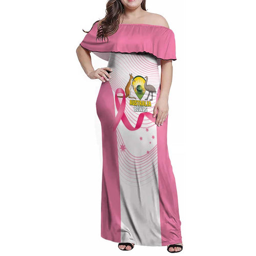 Custom Bowls Australia Breast Cancer Family Matching Off Shoulder Maxi Dress and Hawaiian Shirt Pink Ribbon Curve Sporty - Aussie Hoodie