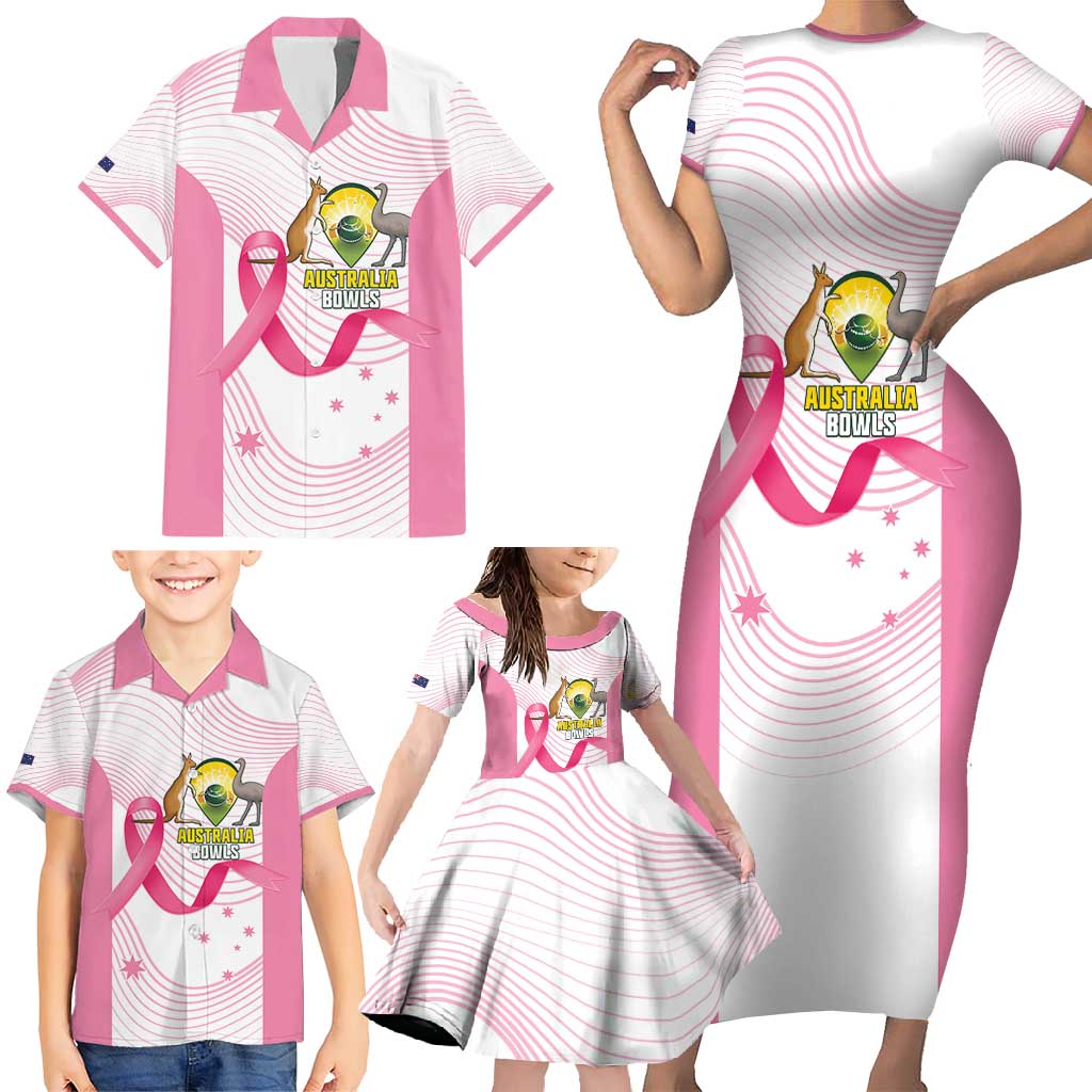 Custom Bowls Australia Breast Cancer Family Matching Short Sleeve Bodycon Dress and Hawaiian Shirt Pink Ribbon Curve Sporty - Aussie Hoodie