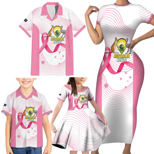 Custom Bowls Australia Breast Cancer Family Matching Short Sleeve Bodycon Dress and Hawaiian Shirt Pink Ribbon Curve Sporty - Aussie Hoodie