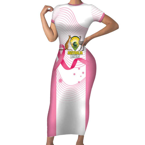 Custom Bowls Australia Breast Cancer Family Matching Short Sleeve Bodycon Dress and Hawaiian Shirt Pink Ribbon Curve Sporty - Aussie Hoodie