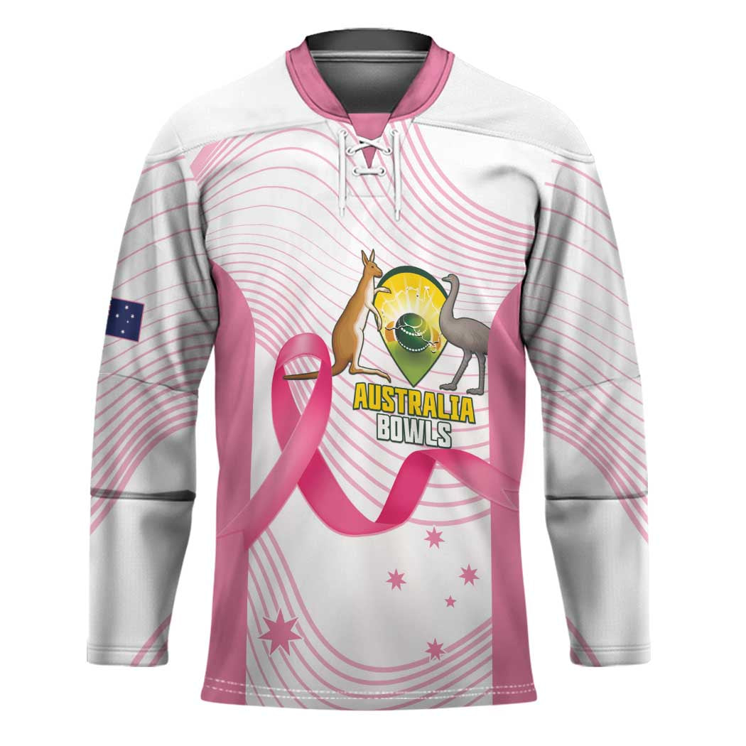 Custom Bowls Australia Breast Cancer Hockey Jersey Pink Ribbon Curve Sporty - Aussie Hoodie