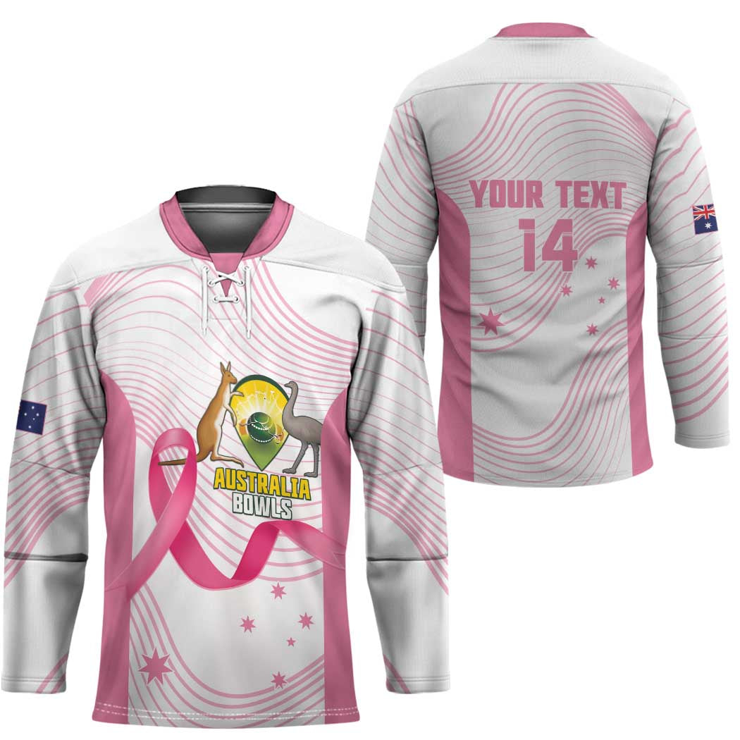 Custom Bowls Australia Breast Cancer Hockey Jersey Pink Ribbon Curve Sporty - Aussie Hoodie