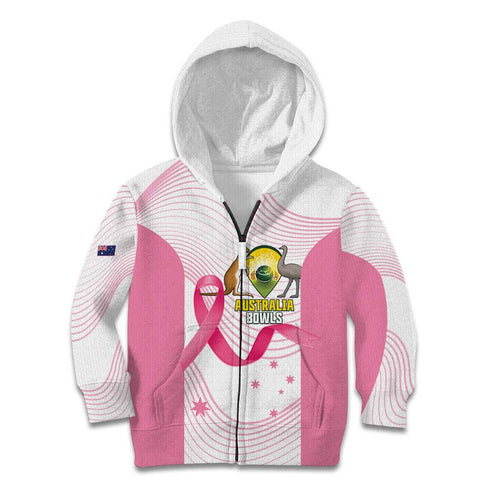 Custom Bowls Australia Breast Cancer Kid Hoodie Pink Ribbon Curve Sporty - Aussie Hoodie