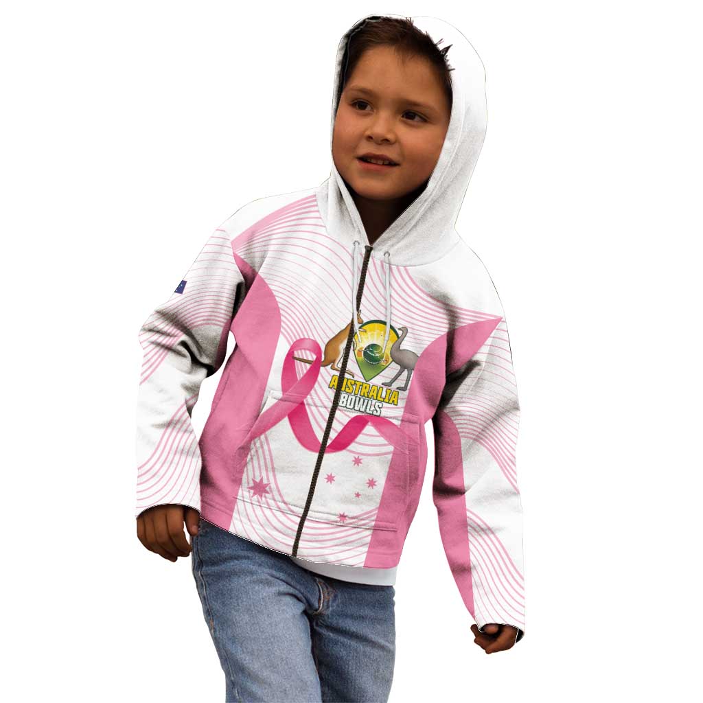 Custom Bowls Australia Breast Cancer Kid Hoodie Pink Ribbon Curve Sporty - Aussie Hoodie