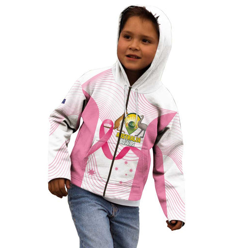 Custom Bowls Australia Breast Cancer Kid Hoodie Pink Ribbon Curve Sporty - Aussie Hoodie