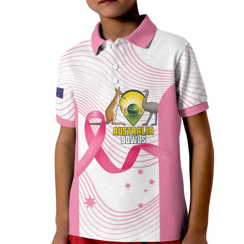 Custom Bowls Australia Breast Cancer Kid Polo Shirt Pink Ribbon Curve Sporty - Aussie Hoodie