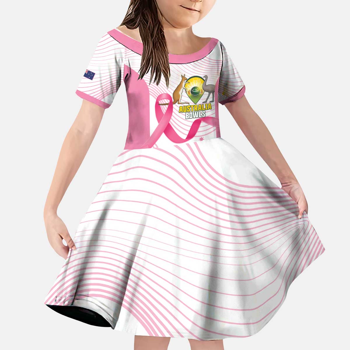 Custom Bowls Australia Breast Cancer Kid Short Sleeve Dress Pink Ribbon Curve Sporty - Aussie Hoodie