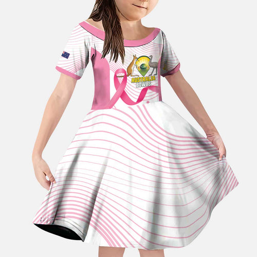 Custom Bowls Australia Breast Cancer Kid Short Sleeve Dress Pink Ribbon Curve Sporty - Aussie Hoodie
