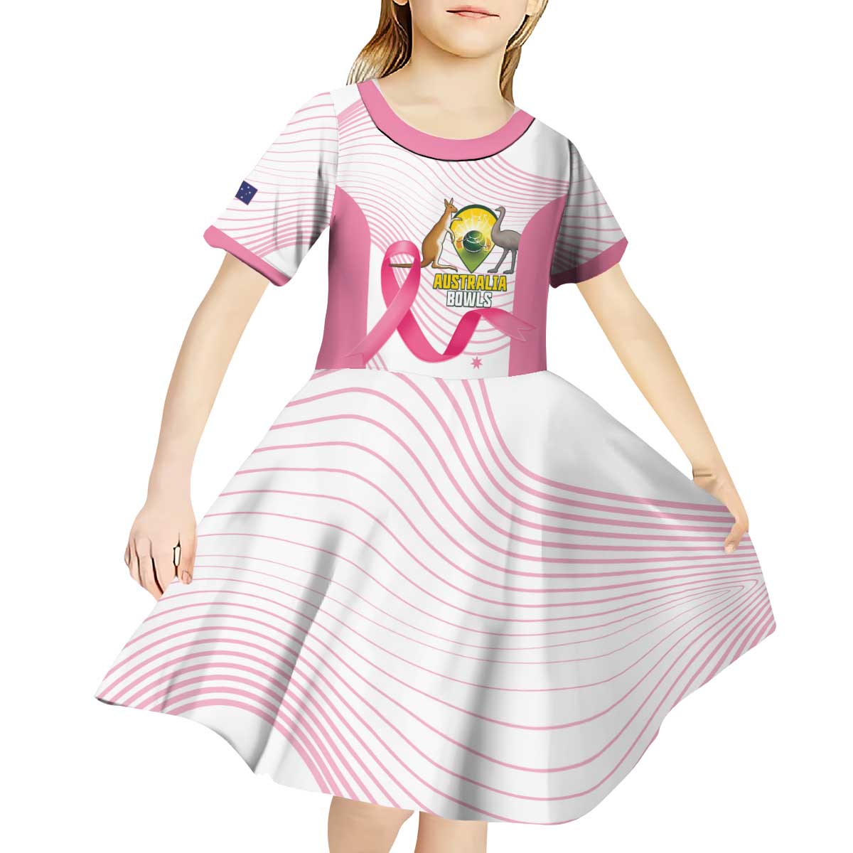 Custom Bowls Australia Breast Cancer Kid Short Sleeve Dress Pink Ribbon Curve Sporty - Aussie Hoodie