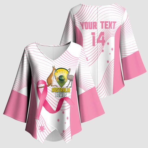 Custom Bowls Australia Breast Cancer Kimono Sleeve Blouse Pink Ribbon Curve Sporty - Aussie Hoodie