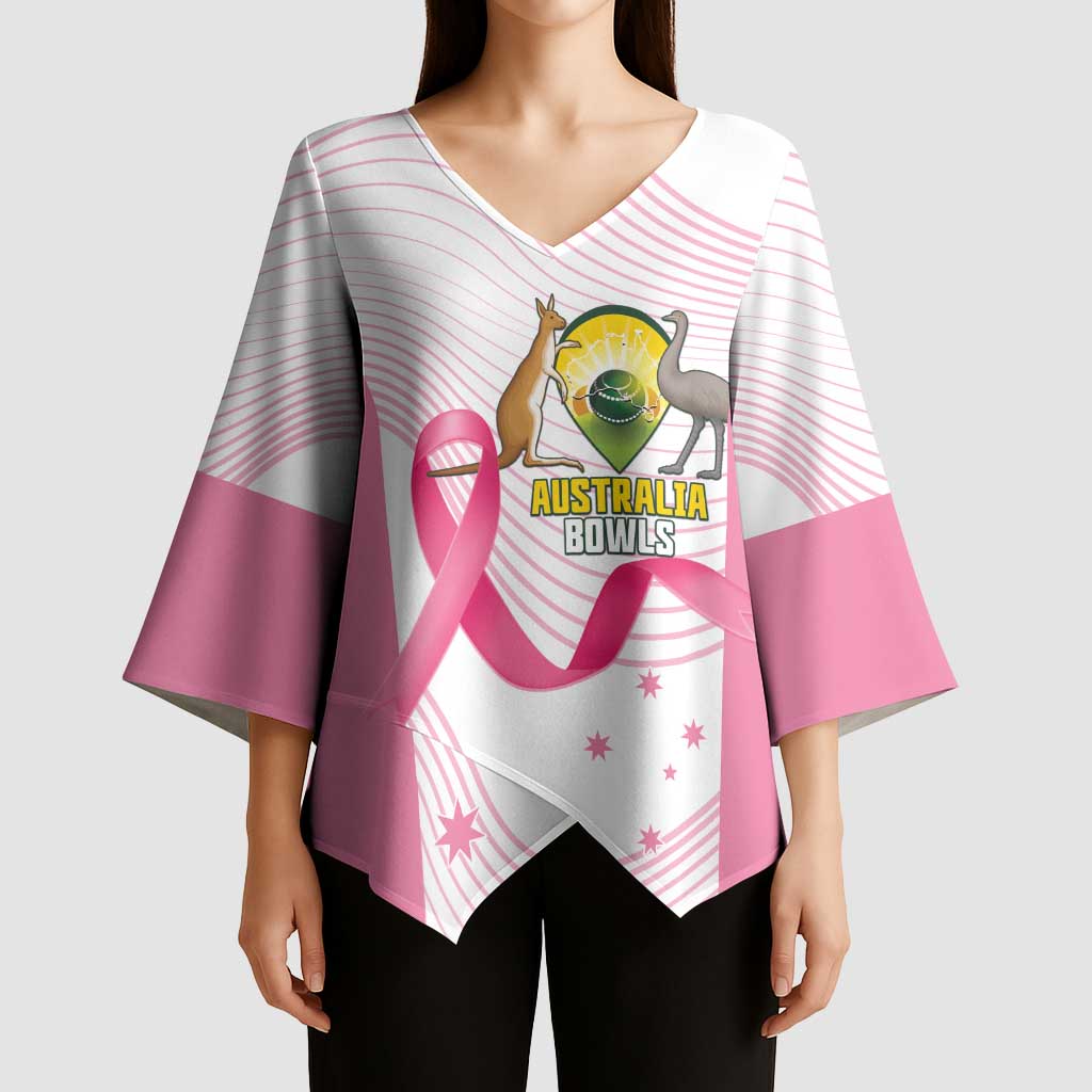 Custom Bowls Australia Breast Cancer Kimono Sleeve Blouse Pink Ribbon Curve Sporty - Aussie Hoodie