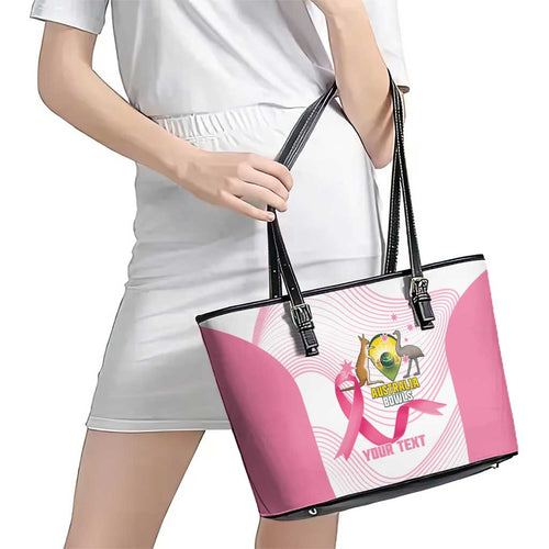 Custom Bowls Australia Breast Cancer Leather Tote Bag Pink Ribbon Curve Sporty - Aussie Hoodie