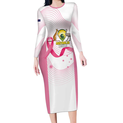 Custom Bowls Australia Breast Cancer Long Sleeve Bodycon Dress Pink Ribbon Curve Sporty - Aussie Hoodie