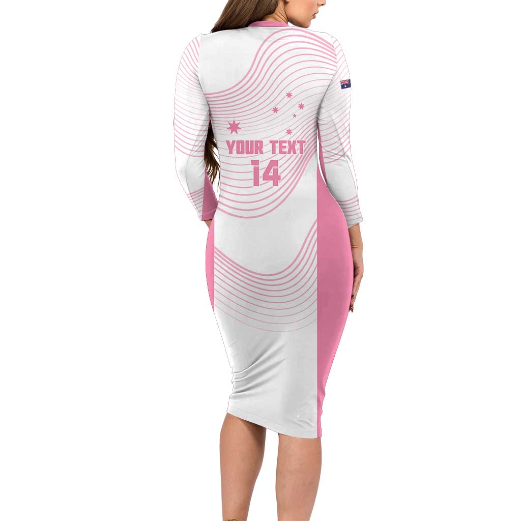 Custom Bowls Australia Breast Cancer Long Sleeve Bodycon Dress Pink Ribbon Curve Sporty - Aussie Hoodie