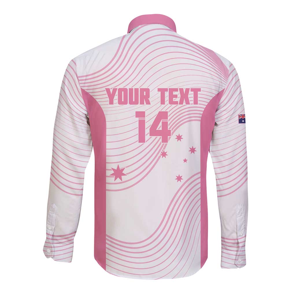 Custom Bowls Australia Breast Cancer Long Sleeve Button Shirt Pink Ribbon Curve Sporty - Aussie Hoodie
