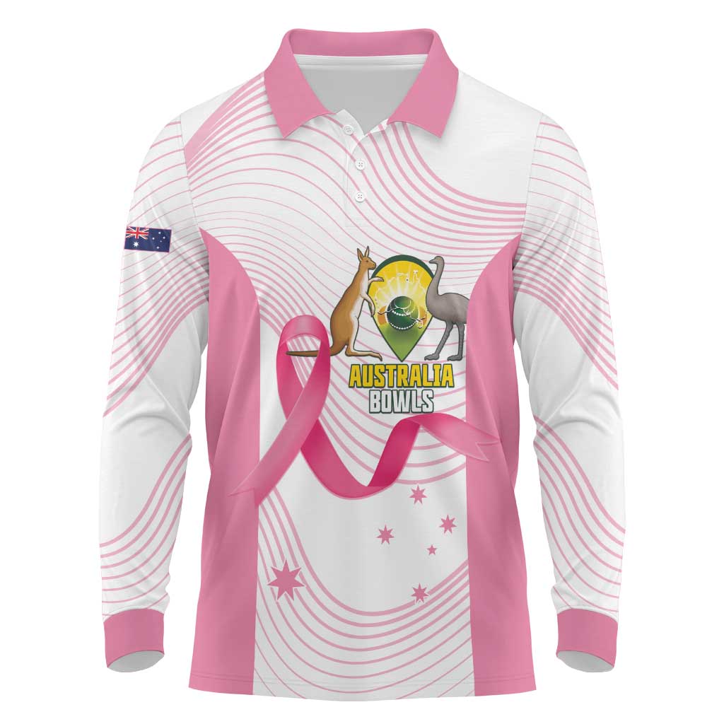 Custom Bowls Australia Breast Cancer Long Sleeve Polo Shirt Pink Ribbon Curve Sporty - Aussie Hoodie