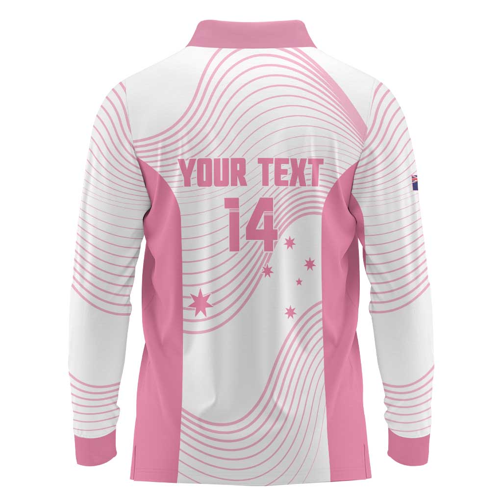 Custom Bowls Australia Breast Cancer Long Sleeve Polo Shirt Pink Ribbon Curve Sporty - Aussie Hoodie