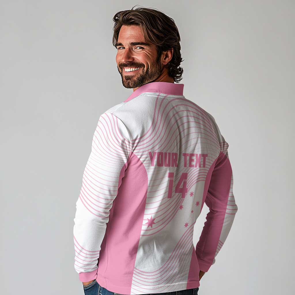 Custom Bowls Australia Breast Cancer Long Sleeve Polo Shirt Pink Ribbon Curve Sporty - Aussie Hoodie