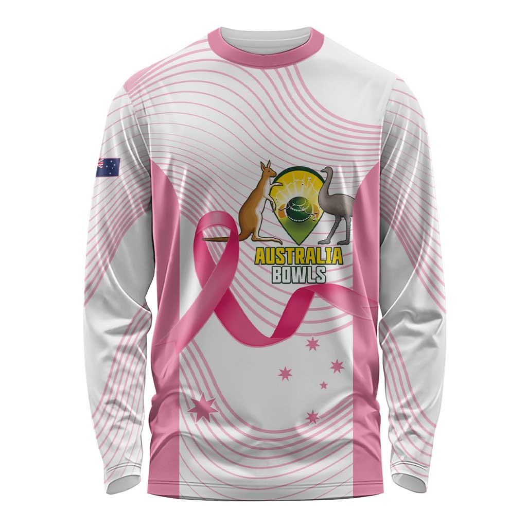 Custom Bowls Australia Breast Cancer Long Sleeve Shirt Pink Ribbon Curve Sporty - Aussie Hoodie