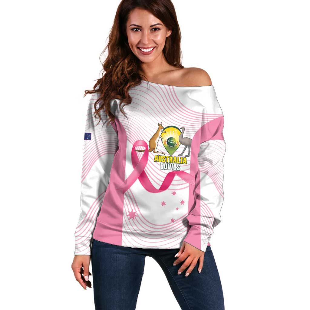 Custom Bowls Australia Breast Cancer Off Shoulder Sweater Pink Ribbon Curve Sporty - Aussie Hoodie