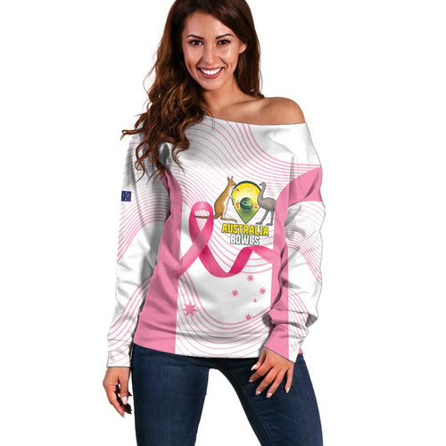 Custom Bowls Australia Breast Cancer Off Shoulder Sweater Pink Ribbon Curve Sporty - Aussie Hoodie