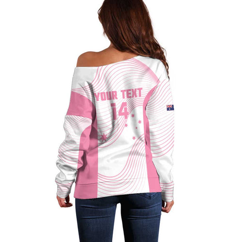 Custom Bowls Australia Breast Cancer Off Shoulder Sweater Pink Ribbon Curve Sporty - Aussie Hoodie