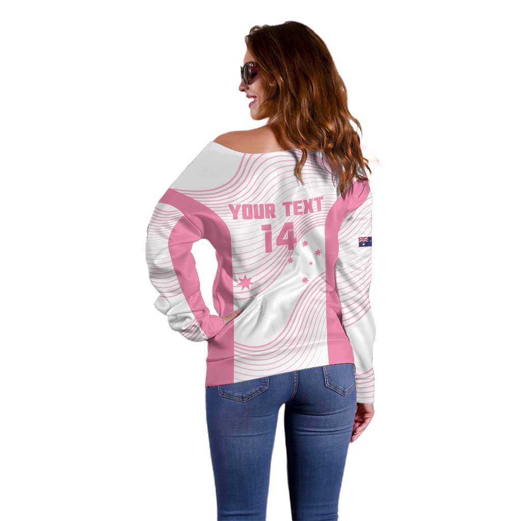 Custom Bowls Australia Breast Cancer Off Shoulder Sweater Pink Ribbon Curve Sporty - Aussie Hoodie