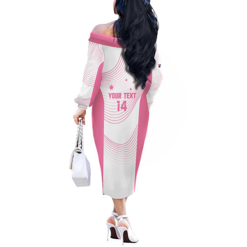 Custom Bowls Australia Breast Cancer Off The Shoulder Long Sleeve Dress Pink Ribbon Curve Sporty - Aussie Hoodie