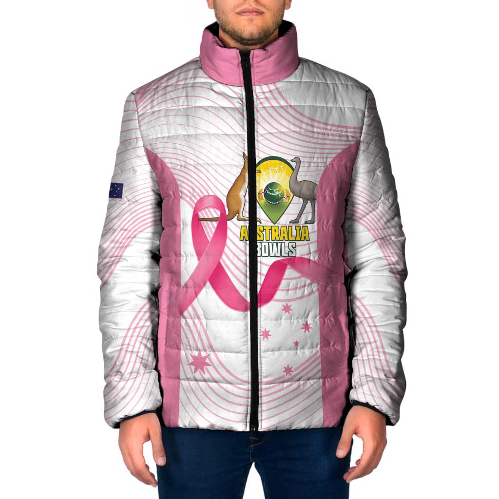 Custom Bowls Australia Breast Cancer Padded Jacket Pink Ribbon Curve Sporty - Aussie Hoodie