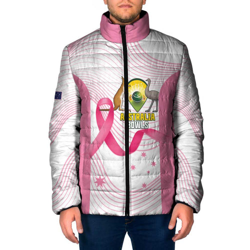 Custom Bowls Australia Breast Cancer Padded Jacket Pink Ribbon Curve Sporty - Aussie Hoodie