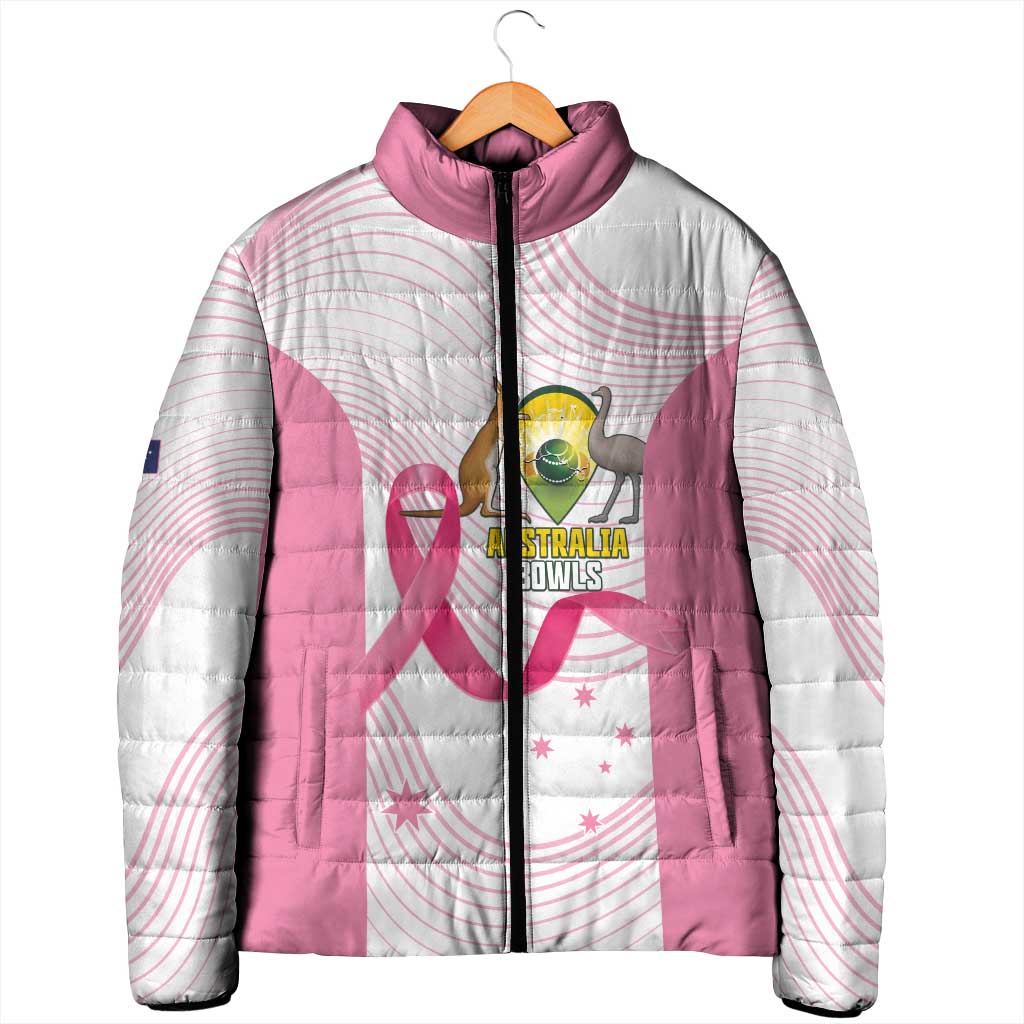 Custom Bowls Australia Breast Cancer Padded Jacket Pink Ribbon Curve Sporty - Aussie Hoodie