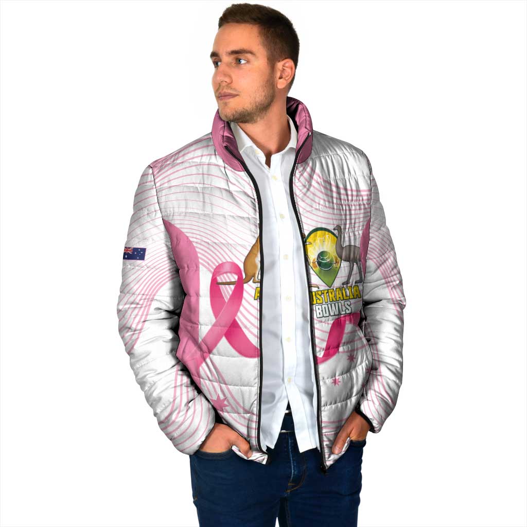 Custom Bowls Australia Breast Cancer Padded Jacket Pink Ribbon Curve Sporty - Aussie Hoodie